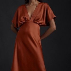Anthropologie | BHLDN Leila Deep-V Flutter-Sleeve Satin A-Line Gown